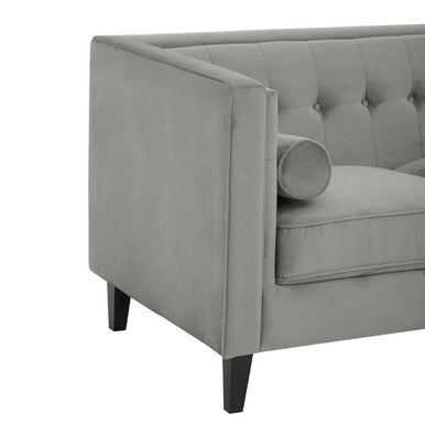 Grey Velvet 3 Seater Sofa with Buttoned Back
