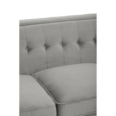 Grey Velvet 3 Seater Sofa with Buttoned Back