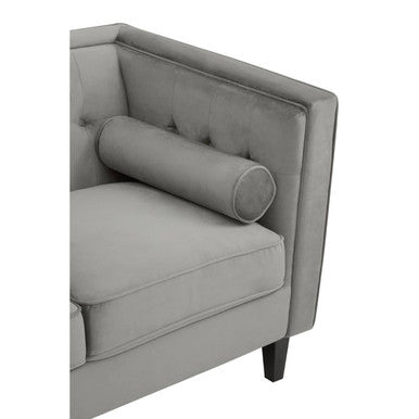 Grey Velvet 3 Seater Sofa with Buttoned Back