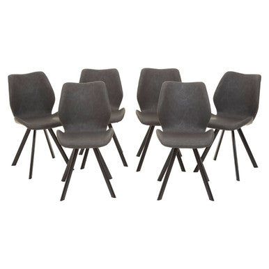 Round Marble Effect Dining Table with 6 Grey Chairs