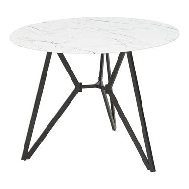 Round Marble Effect Dining Table with 6 Grey Chairs