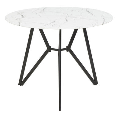 Round Marble Effect Dining Table with 6 Grey Chairs