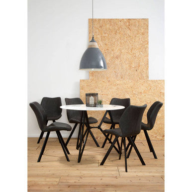 Round Marble Effect Dining Table with 6 Grey Chairs