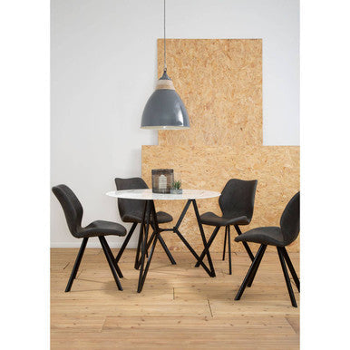 Round Marble Effect Dining Table with 6 Grey Chairs
