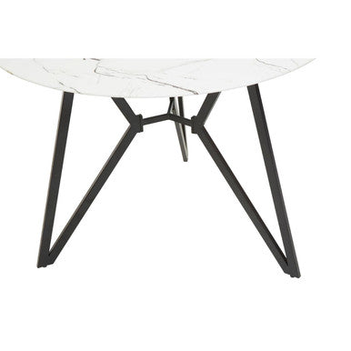 Round Marble Effect Dining Table with 6 Grey Chairs