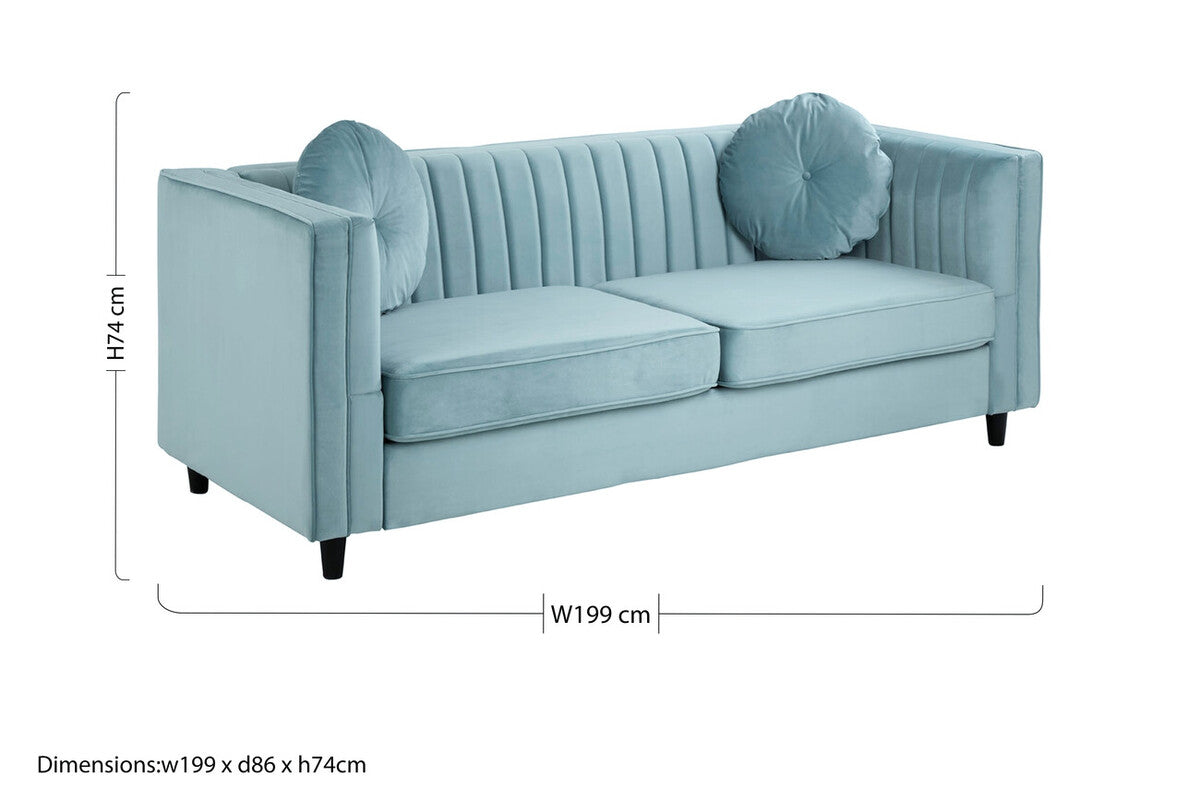 Pastel Green Velvet 3 Seater Sofa
