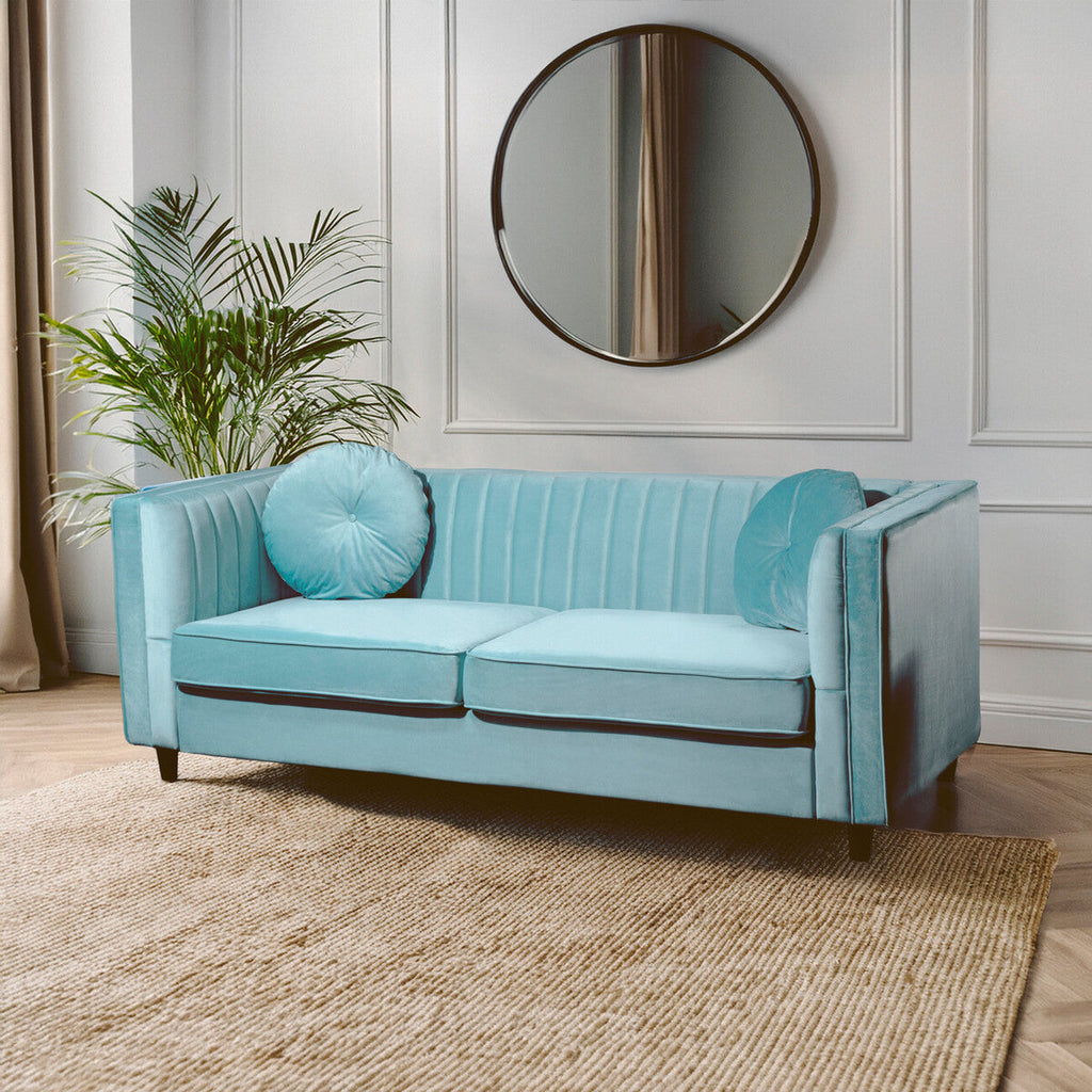 Pastel Green Velvet 3 Seater Sofa