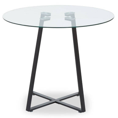 Clear Glass Top Matte Black Lattice Steel Dining Table