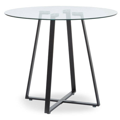 Clear Glass Top Matte Black Lattice Steel Dining Table