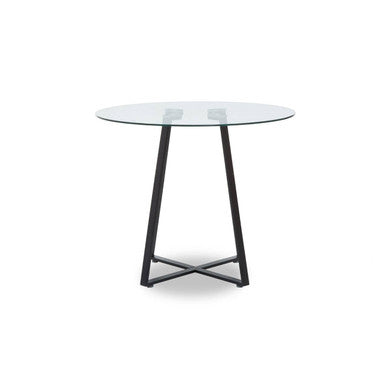 Clear Glass Top Matte Black Lattice Steel Dining Table
