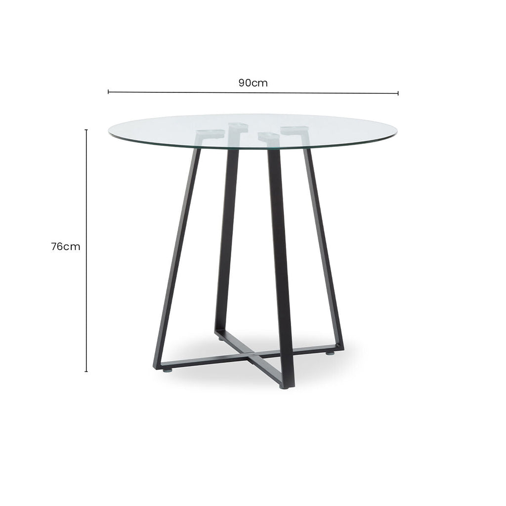 Clear Glass Top Matte Black Lattice Steel Dining Table