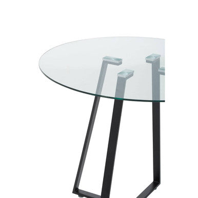 Clear Glass Top Matte Black Lattice Steel Dining Table