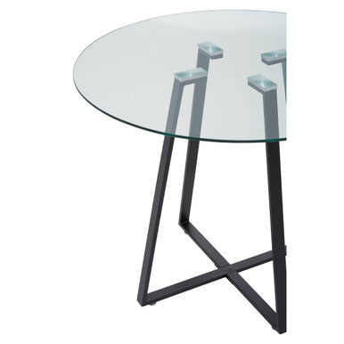 Clear Glass Top Matte Black Lattice Steel Dining Table