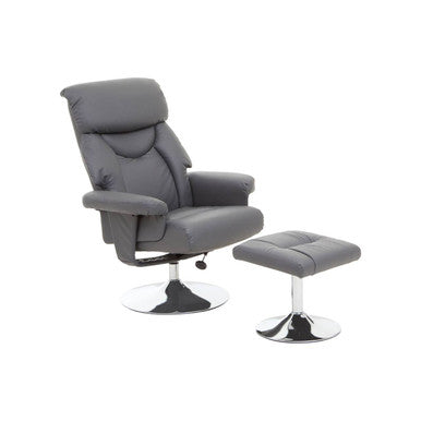 Grey Leather Effect Reclining Chair with Footstool