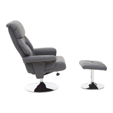 Grey Leather Effect Reclining Chair with Footstool