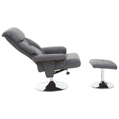 Grey Leather Effect Reclining Chair with Footstool