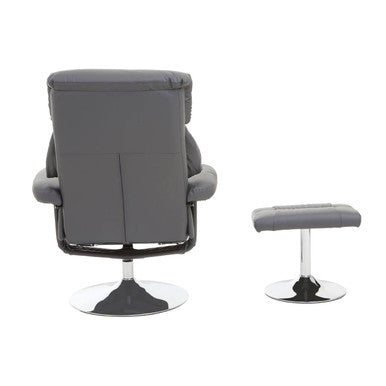 Grey Leather Effect Reclining Chair with Footstool