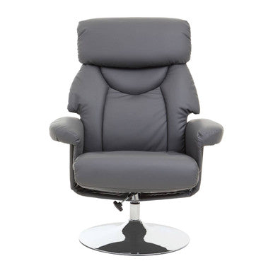Grey Leather Effect Reclining Chair with Footstool