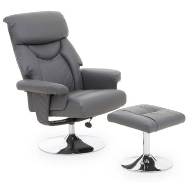 Grey Leather Effect Reclining Chair with Footstool