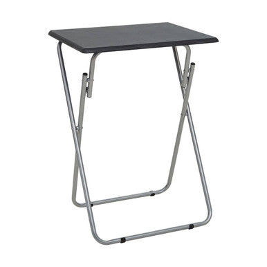Black Wooden Top Folding Table with Silver Frame