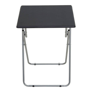 Black Wooden Top Folding Table with Silver Frame