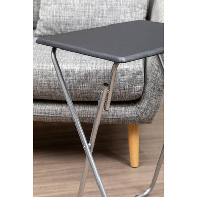 Black Wooden Top Folding Table with Silver Frame