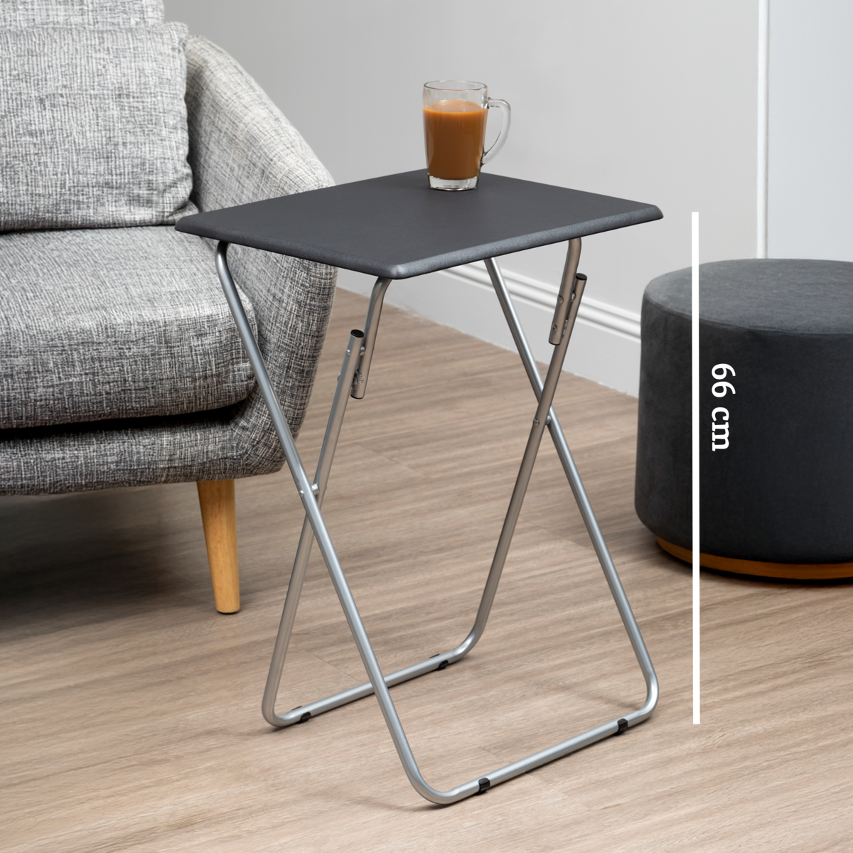 Black Wooden Top Folding Table with Silver Frame