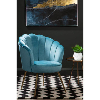 Aqua Blue Velvet Scalloped Chair