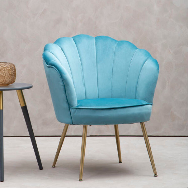 Aqua Blue Velvet Scalloped Chair