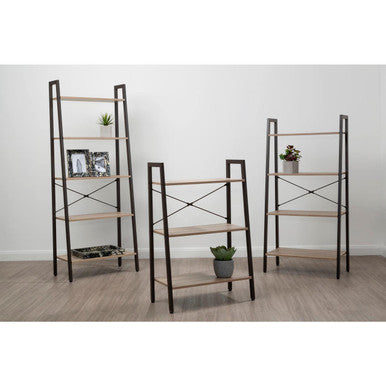 Three Tier Grey Oak Ladder Shelf Unit