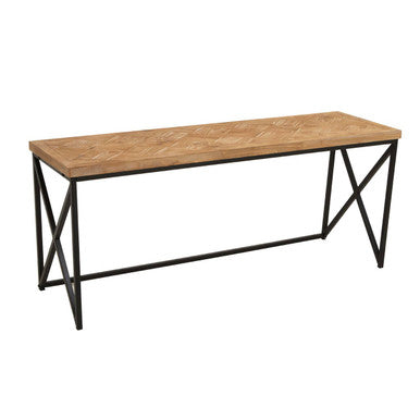 Natural Fir Wood Coffee Table with Black Metal Legs