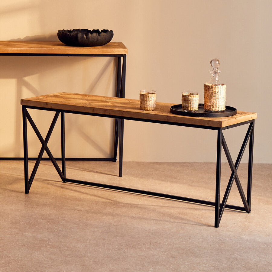 Natural Fir Wood Coffee Table with Black Metal Legs