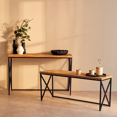 Natural Fir Wood Coffee Table with Black Metal Legs