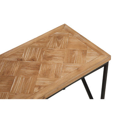 Natural Fir Wood Coffee Table with Black Metal Legs