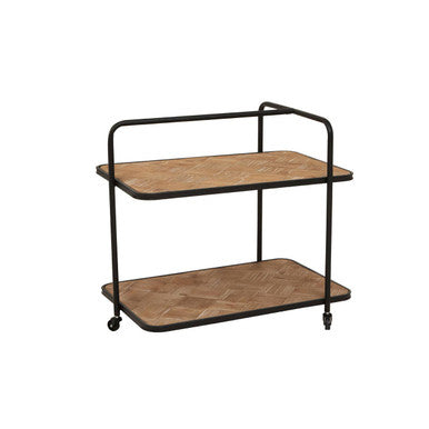Parquet Fir Wood Serving Trolley with Three Wheels