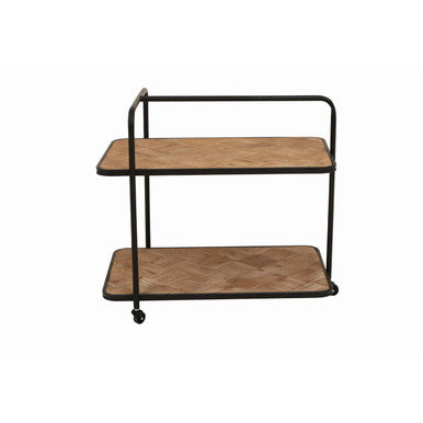 Parquet Fir Wood Serving Trolley with Three Wheels