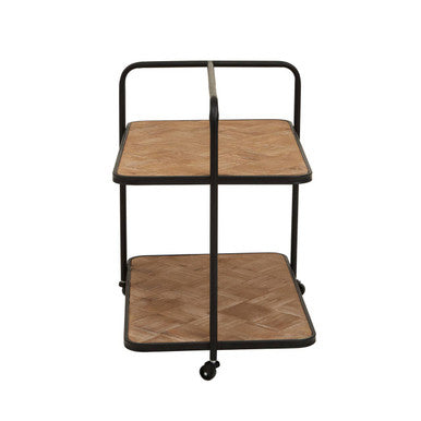 Parquet Fir Wood Serving Trolley with Three Wheels