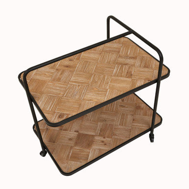 Parquet Fir Wood Serving Trolley with Three Wheels