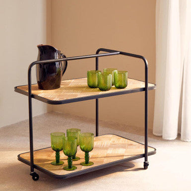 Parquet Fir Wood Serving Trolley with Three Wheels