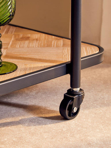 Parquet Fir Wood Serving Trolley with Three Wheels