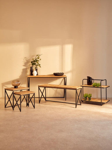 Parquet Fir Wood Serving Trolley with Three Wheels