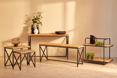 Parquet Fir Wood Serving Trolley with Three Wheels
