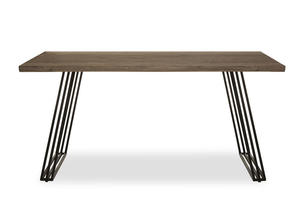 Light Brown Veneer Dining Table with Black U Shaped Metal Base