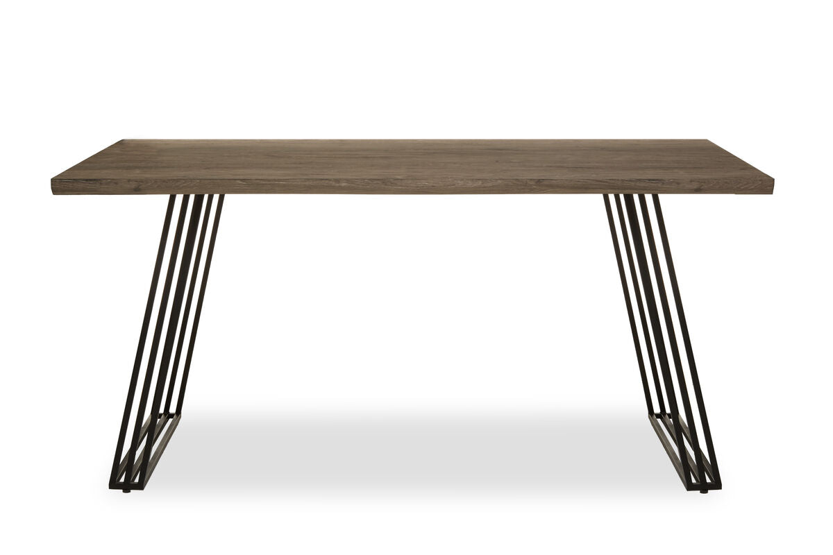 Light Brown Veneer Dining Table with Black U Shaped Metal Base