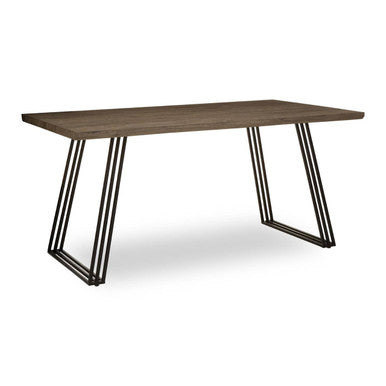 Light Brown Veneer Dining Table with Black U Shaped Metal Base