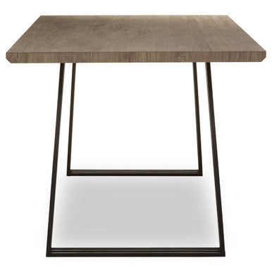 Light Brown Veneer Dining Table with Black U Shaped Metal Base