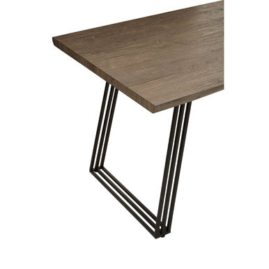 Light Brown Veneer Dining Table with Black U Shaped Metal Base