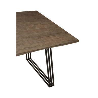 Light Brown Veneer Dining Table with Black U Shaped Metal Base