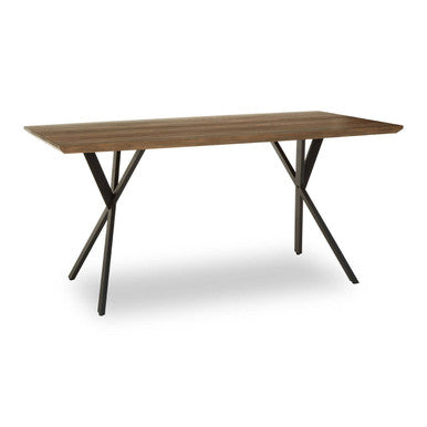 Brown Veneer Wooden Dining Table with Black X Base