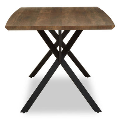 Brown Veneer Wooden Dining Table with Black X Base
